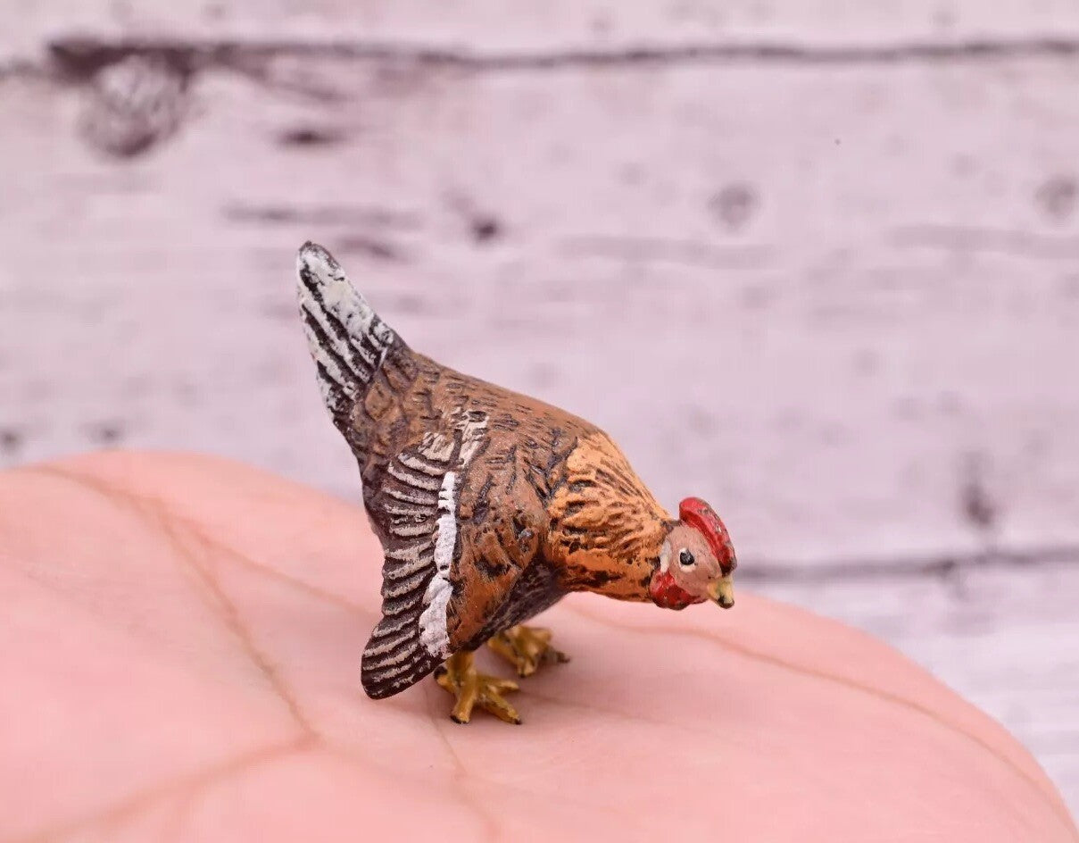 Unusual Antique Austrian Vienna Cold Painted Bronze Figure of Miniature Hen0