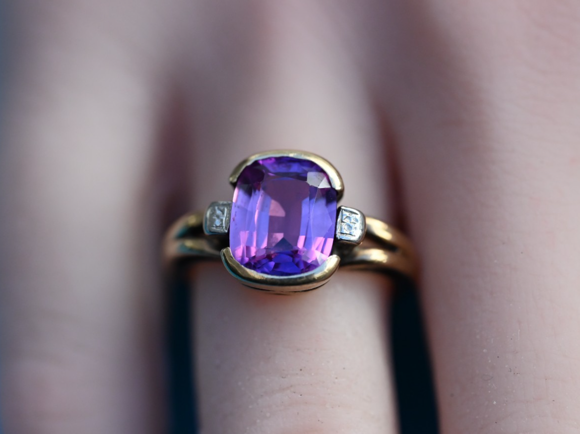 Simple Yet Elegant Antique 10k Yellow Gold Ring w/ Lab Created Purple Sapphire6