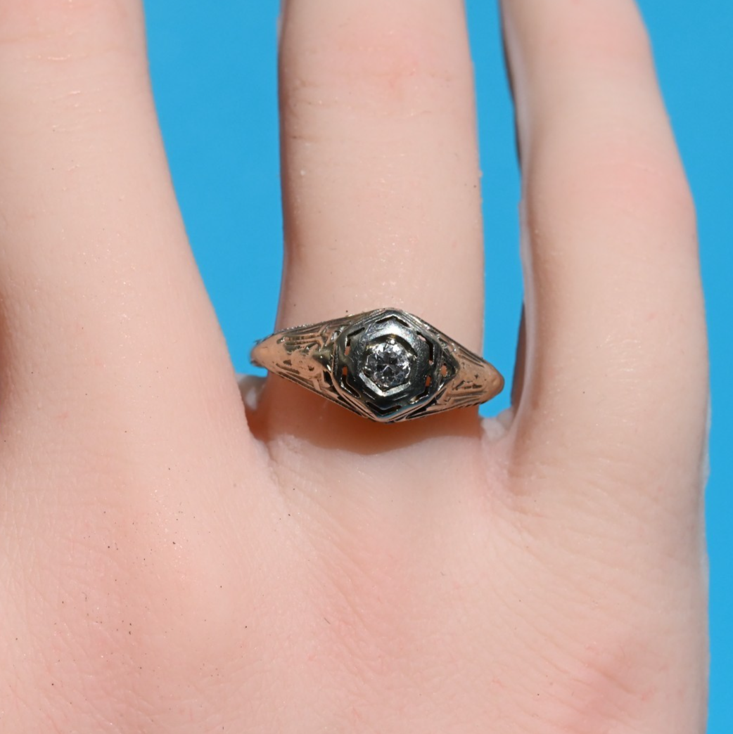 Simple yet Elegant Antique Art Deco Era 18K WG Filigree Diamond Engagement Ring5