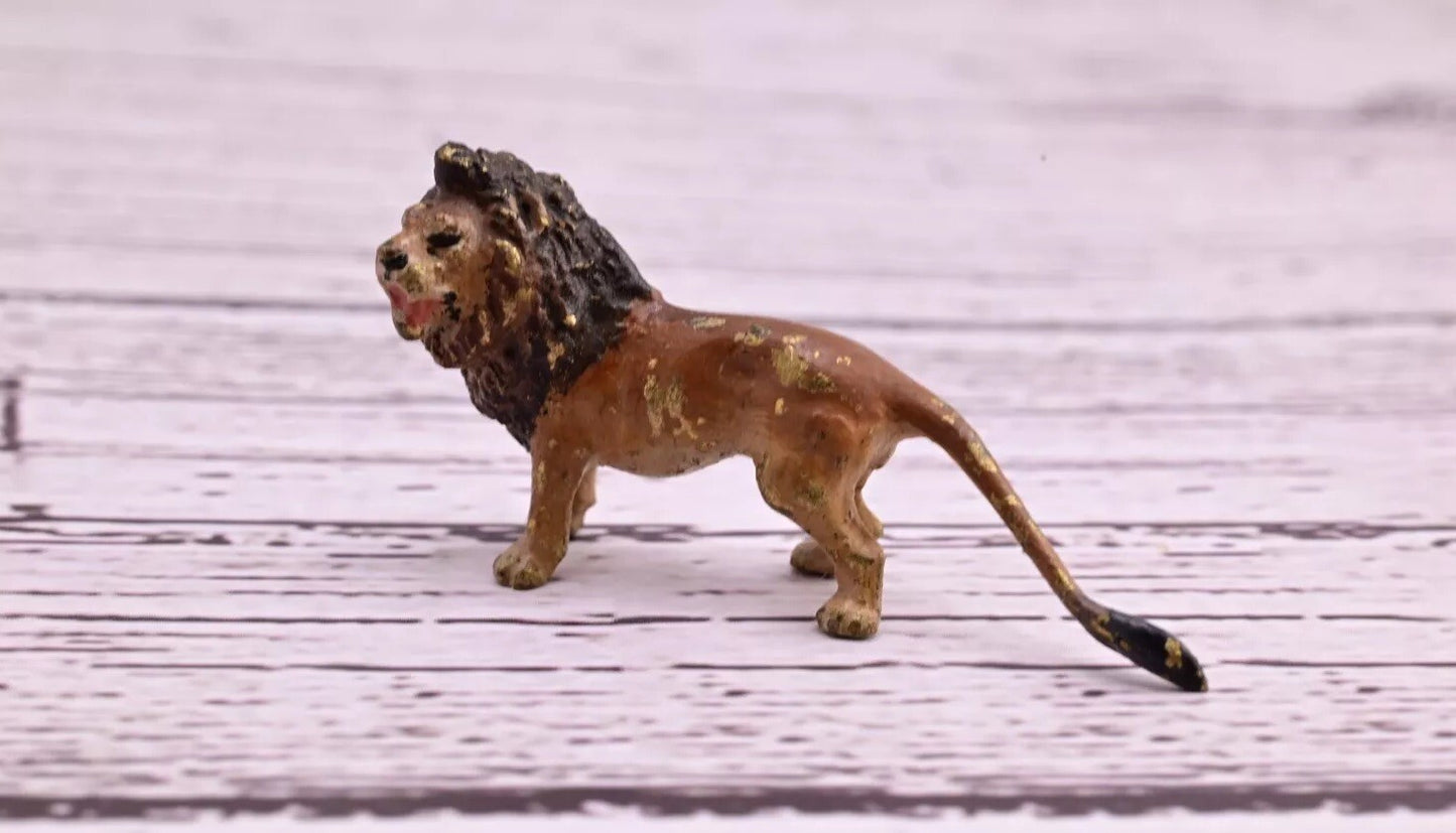 Super Tiny Antique Austrian Vienna Cold Painted Bronze Figure Standing Lion0