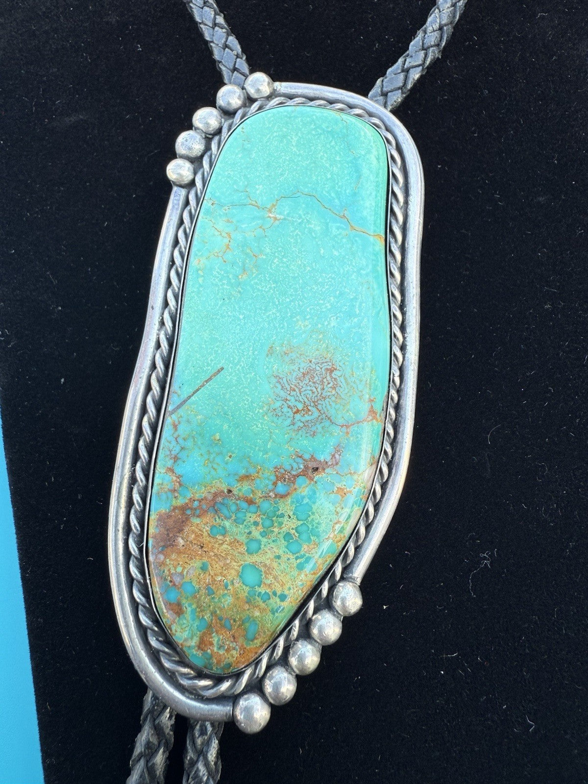 Amazing Native American Navajo Sterling Silver Turquoise Far Fetchel Bolo2