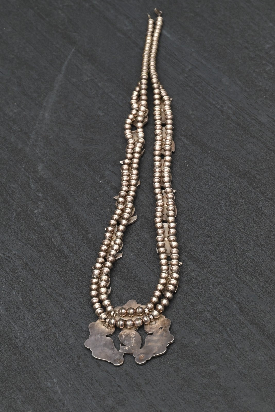 Stunning Native American Zuni Squash Blossom Necklace w/ Shell & Turquoise Owls7