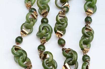 Antique / Vintage Light Spinach Natural Green Jade Devils Work Link Necklace3