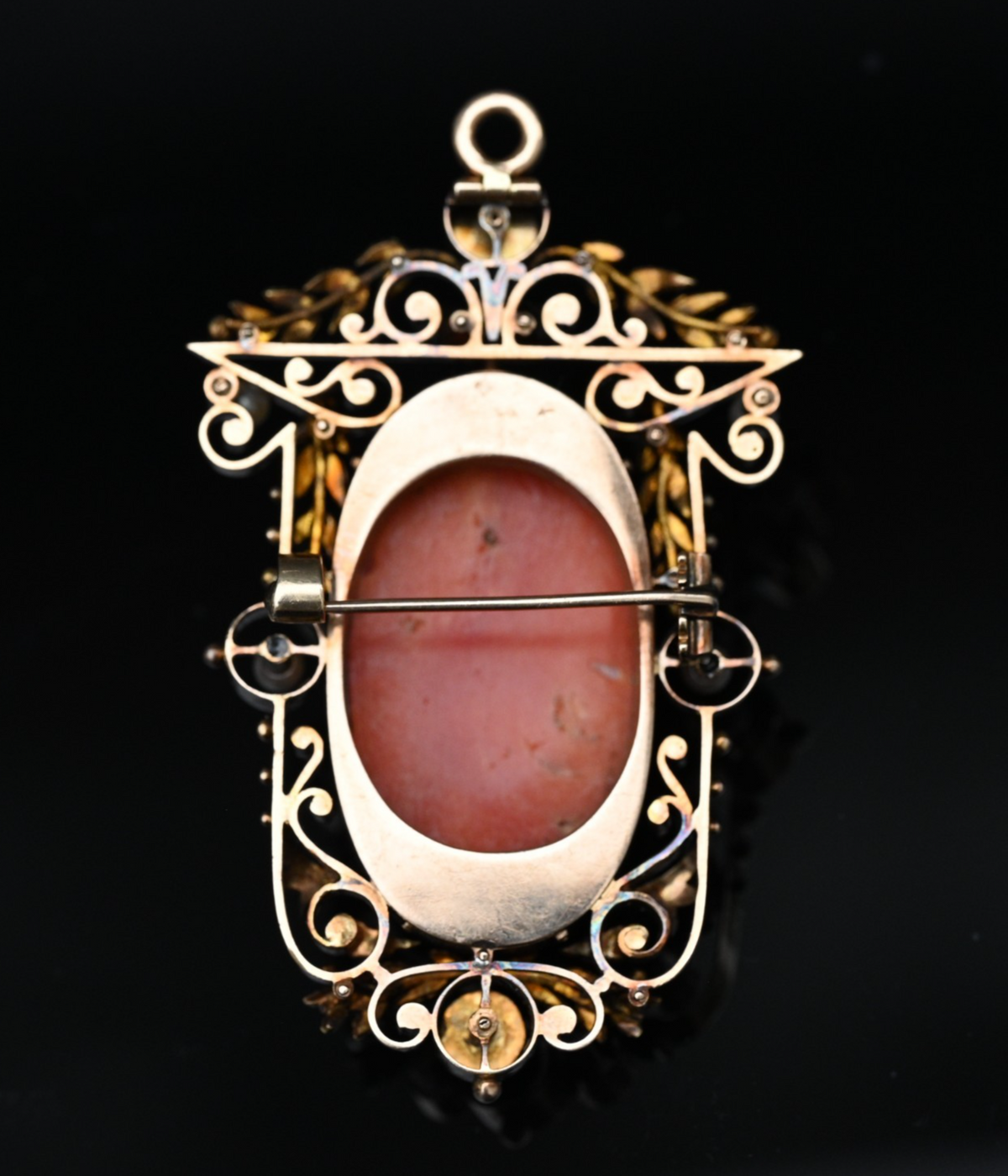 High Quality Antique 19th C. Victorian Period Carved Red Coral 14K Gold Pendant5
