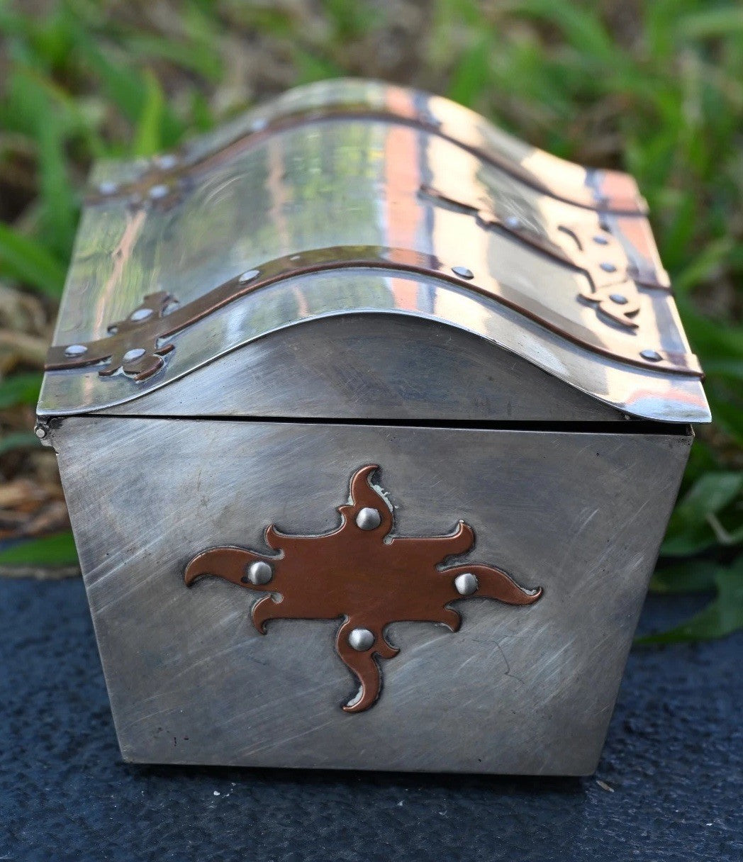Superb Arts & Craft Trinket Treasure Box in Sterling Silver with Copper Trims5