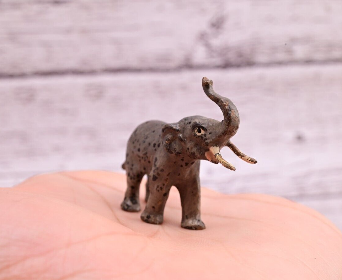 Original Tiny Antique Austrian Vienna Cold Painted Bronze of Elephant0