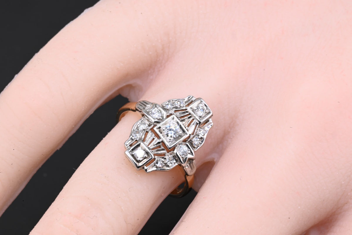 Gorgeous Early Vintage or Antique 14K Yellow & White Gold Diamond Ring IGI Cert.7