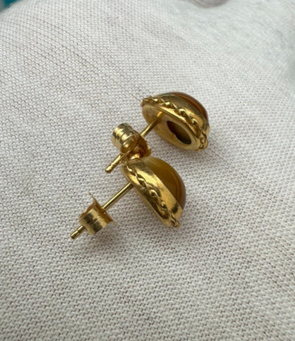 Beautiful Vintage 14k Yellow Gold Earrings with Cats Eye Gems 4