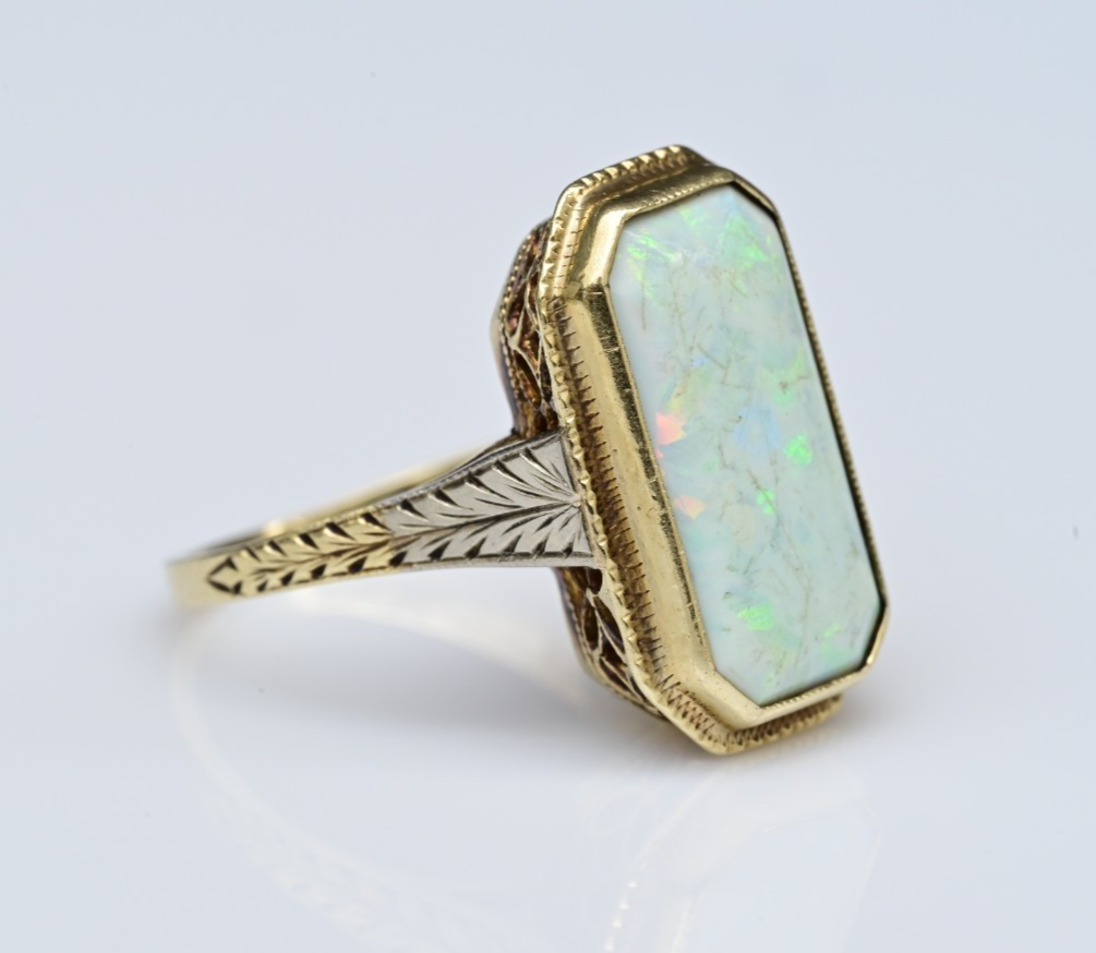 Gorgeous Antique 1900s Large Natural Opal Ring Set in 14K Yellow Gold1