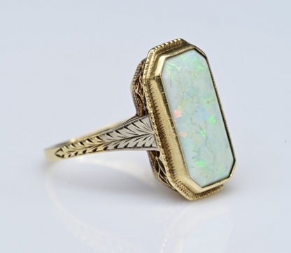 Gorgeous Antique 1900s Large Natural Opal Ring Set in 14K Yellow Gold1