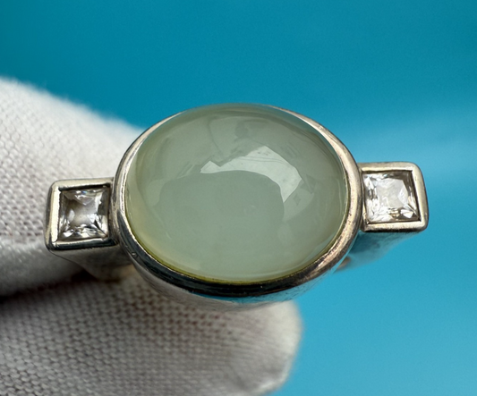 Judith Ripka Sterling Silver Ring Featuring Seafoam Green Chalcedony Cabochon0
