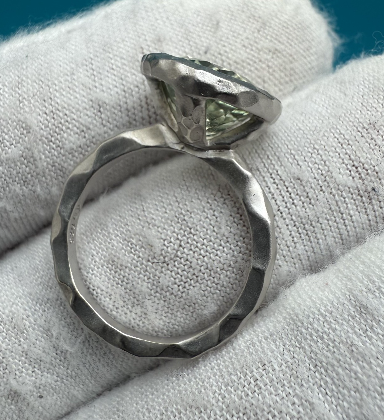 Large Green Amethyst (Prasiolite) & Sterling Silver Bezel Setting Ring5