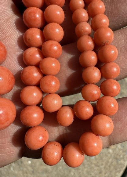 Gorgeous Natural Italian Light Red Round Coral Beaded Necklace With Gold Clasp12