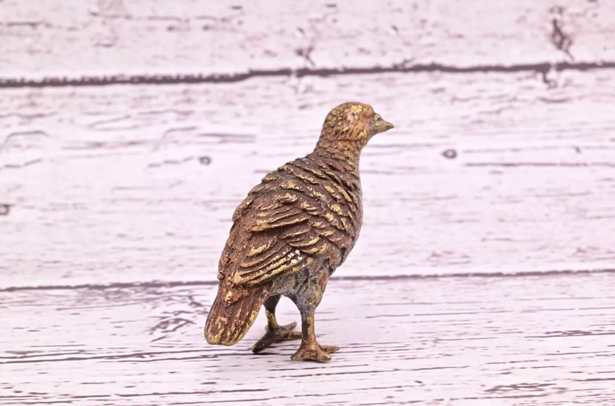 Original Early Antique Austrian Vienna Cold Painted Bronze of Partridge Bird11