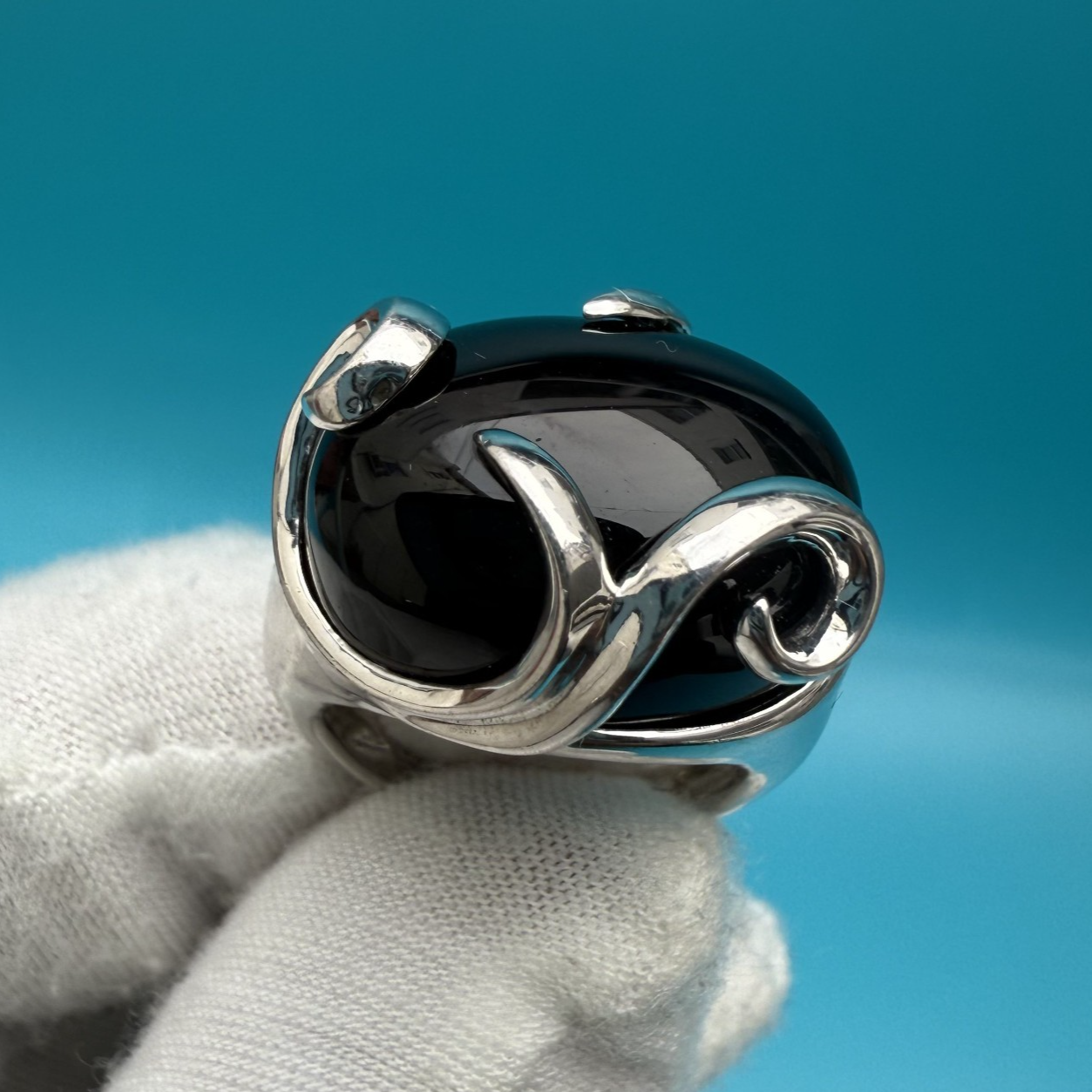 Gorgeous Sterling Silver Vintage Black Onyx Gemstone Ring8