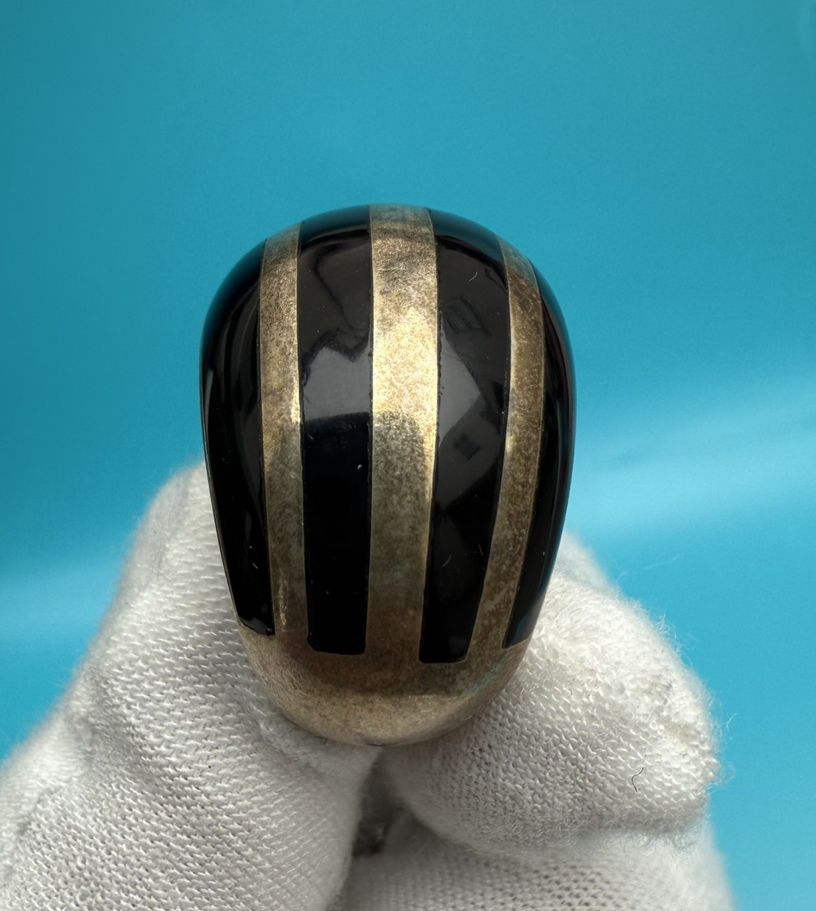 Very Beautiful Vintage Signed NJR Sterling Silver .925 Onyx Dome Ring3