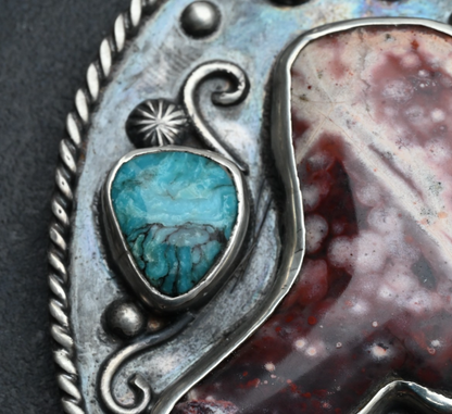 High Quality Sterling Silver Southwestern Pendant with Cowboy Jasper Boot5