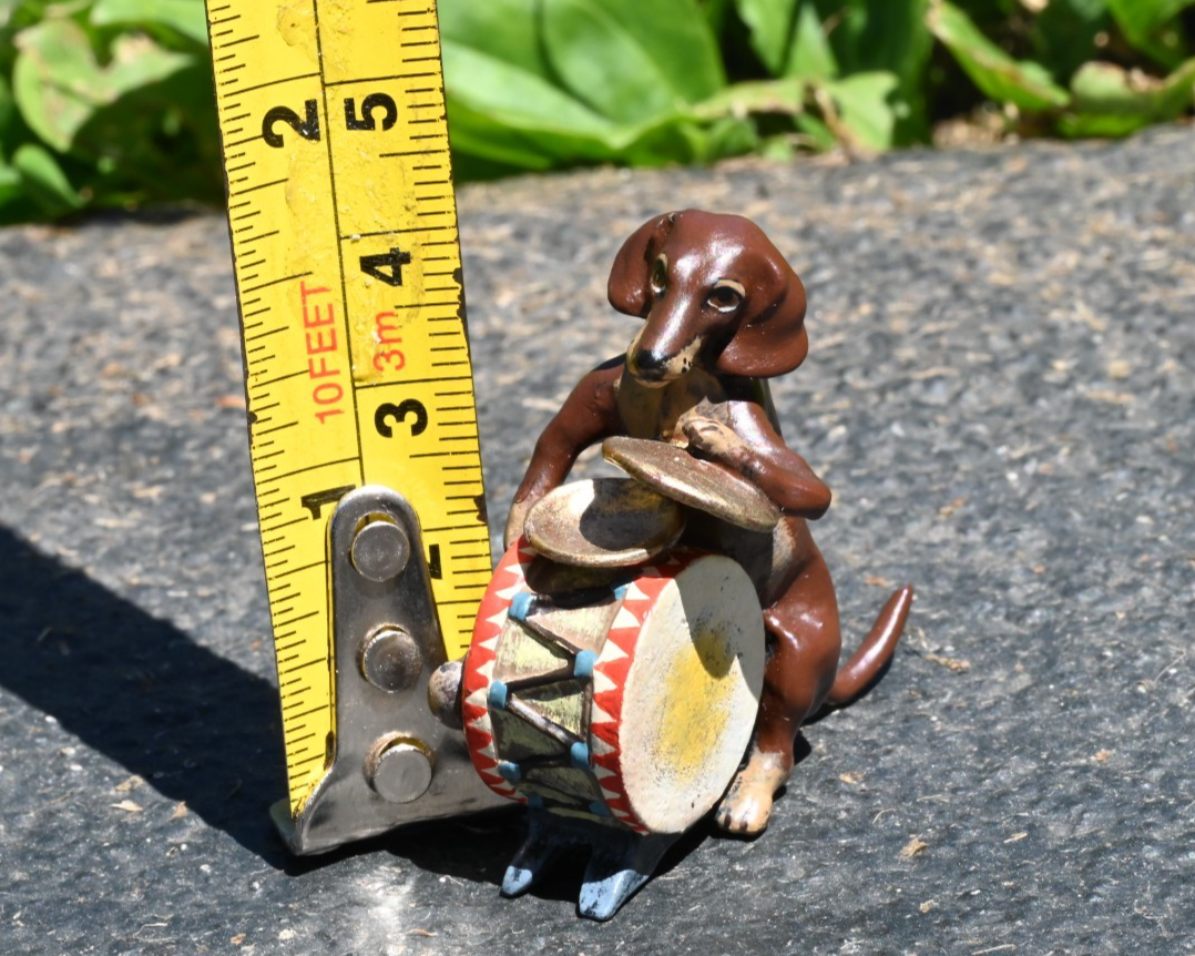 Fritz Bergmann Austrian Vienna Cold Painted Bronze Musical Dachshund w/ Drum7