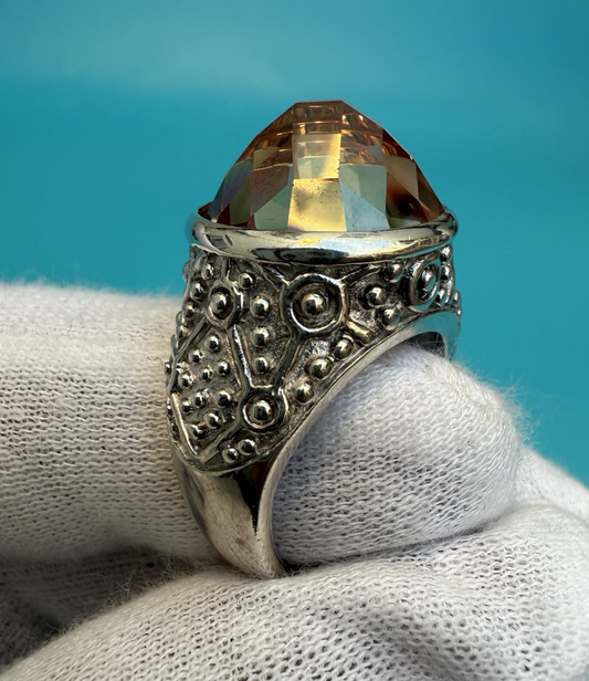 Awesome Mongolian Style Faceted Dome Citrine Sterling Silver Ring0