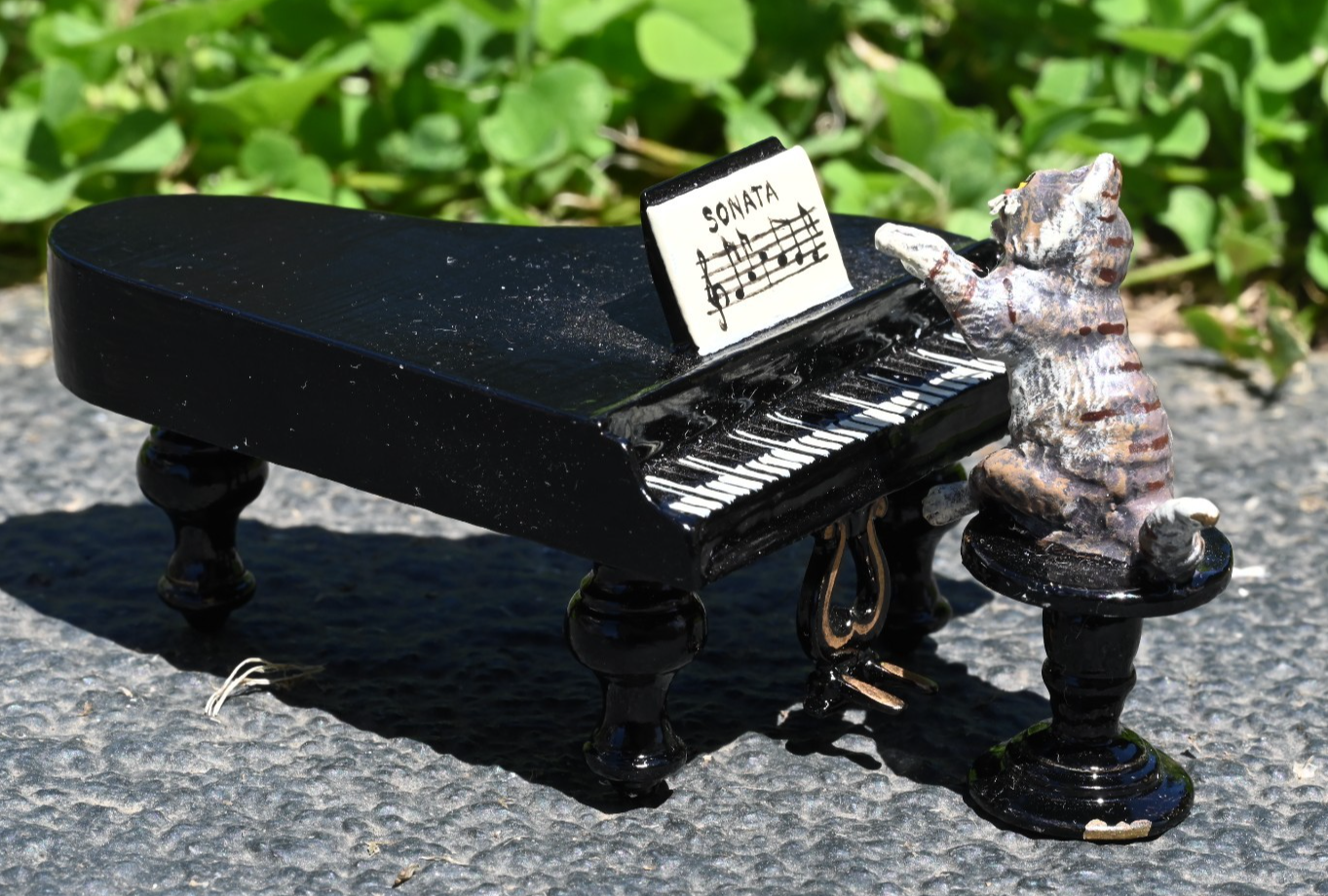 Fritz Bergmann  Austrian Vienna Cold  Painted Bronze Musical Cat Playing Piano1