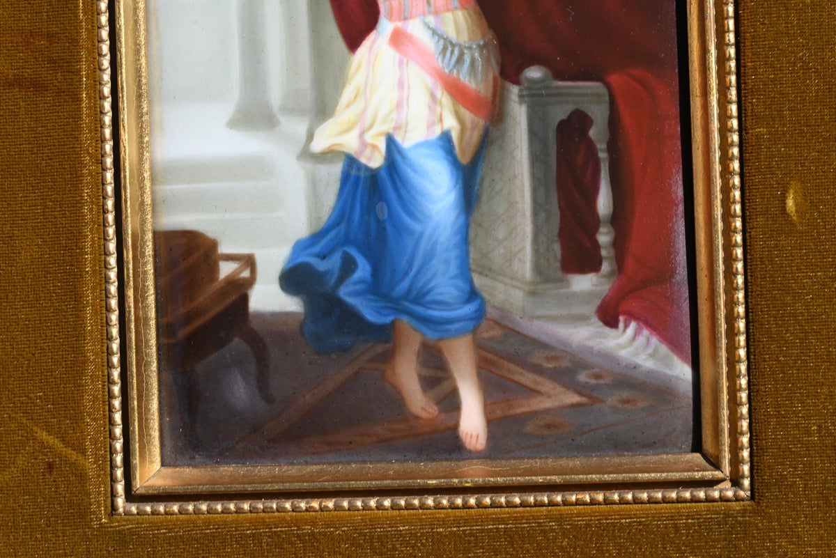 Antique Hand Painted German Porcelain Plaque of Gypsy Girl Holding a Tambourine5