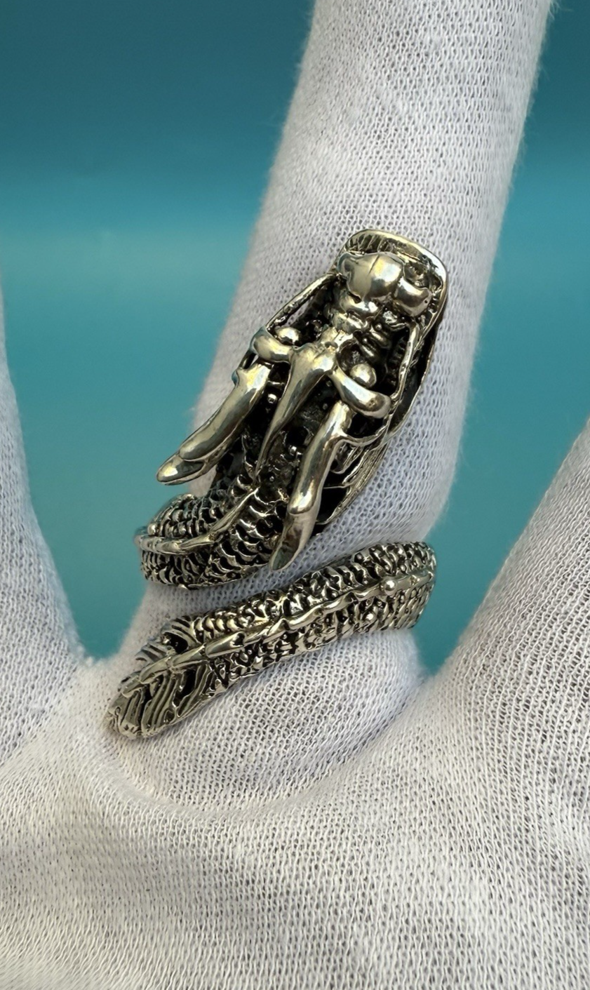 Wonderful Vintage Chinese / Japanese Sterling Silver Dragon Ring6