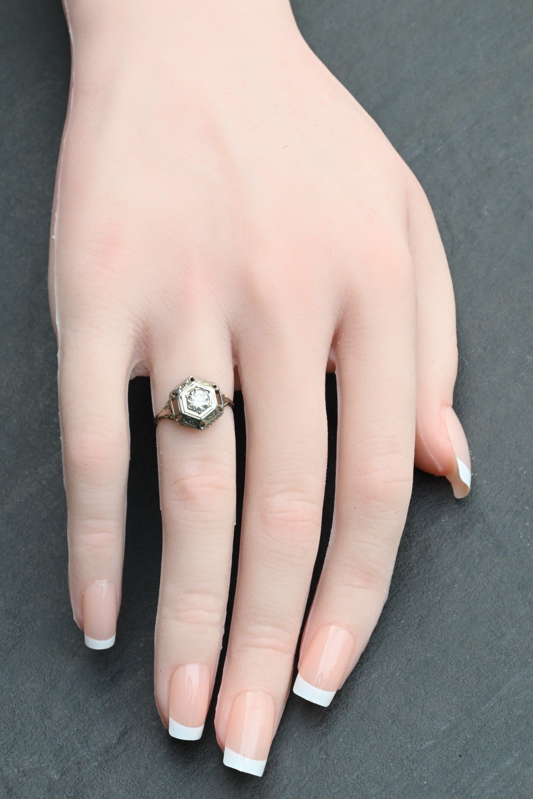 Gorgeous Antique Art Deco Period 14K White Gold Ring with .30 ct Natural Diamond1