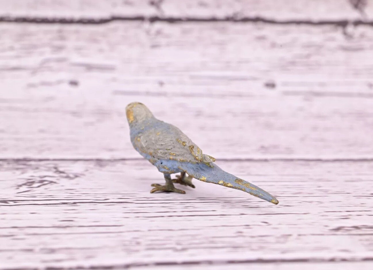 Lovely Antique Austrian Vienna Cold Painted Bronze Figure of Gray Blue Parakeet4