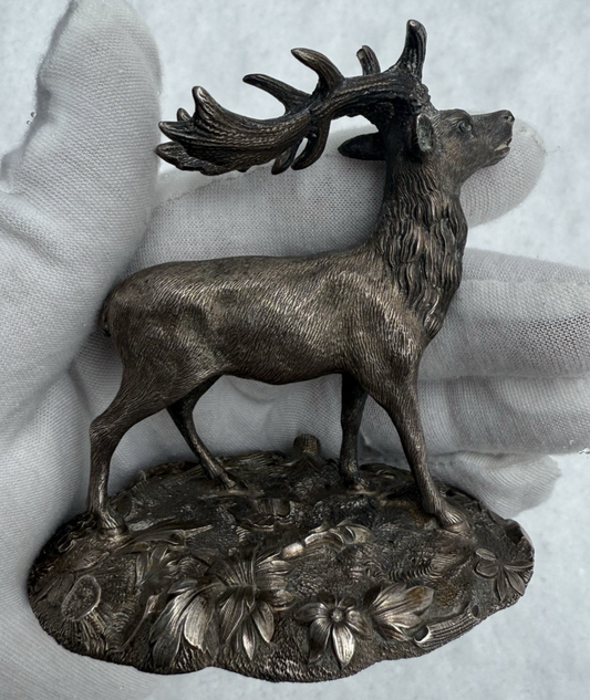 Fantastic Antique Life-Like Solid Sterling Silver Figure of Buck / Male Deer0