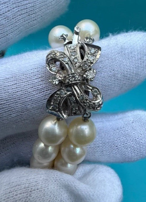 Genuine Early Vintage String of Cultured Pearls 14K White Gold Clasp MGM J4