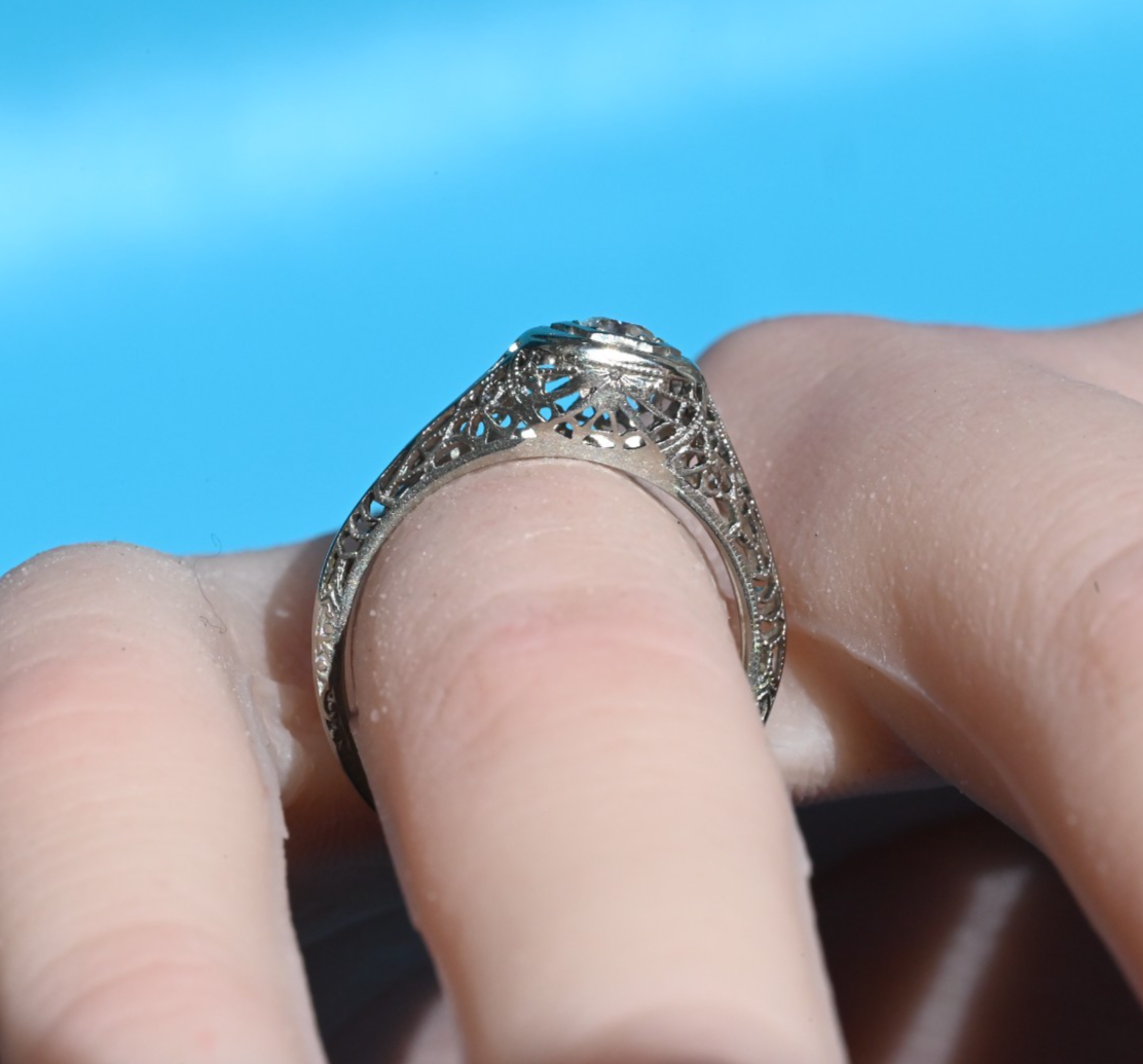 Gorgeous Antique Art Deco Period Early 20th Century Diamond 14K WG Filigree Ring2