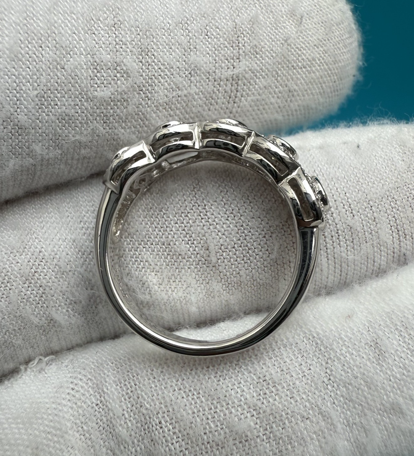 Vintage Marked Ritani Solid Sterling Silver 925 CZ Halo Tapered Band Ring5