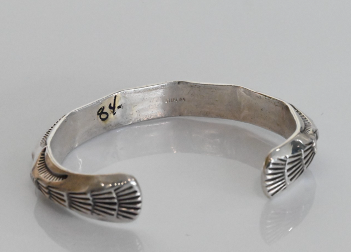 Vintage Native American Sterling Silver Cuff Bracelet with Sunrise Design Edge4