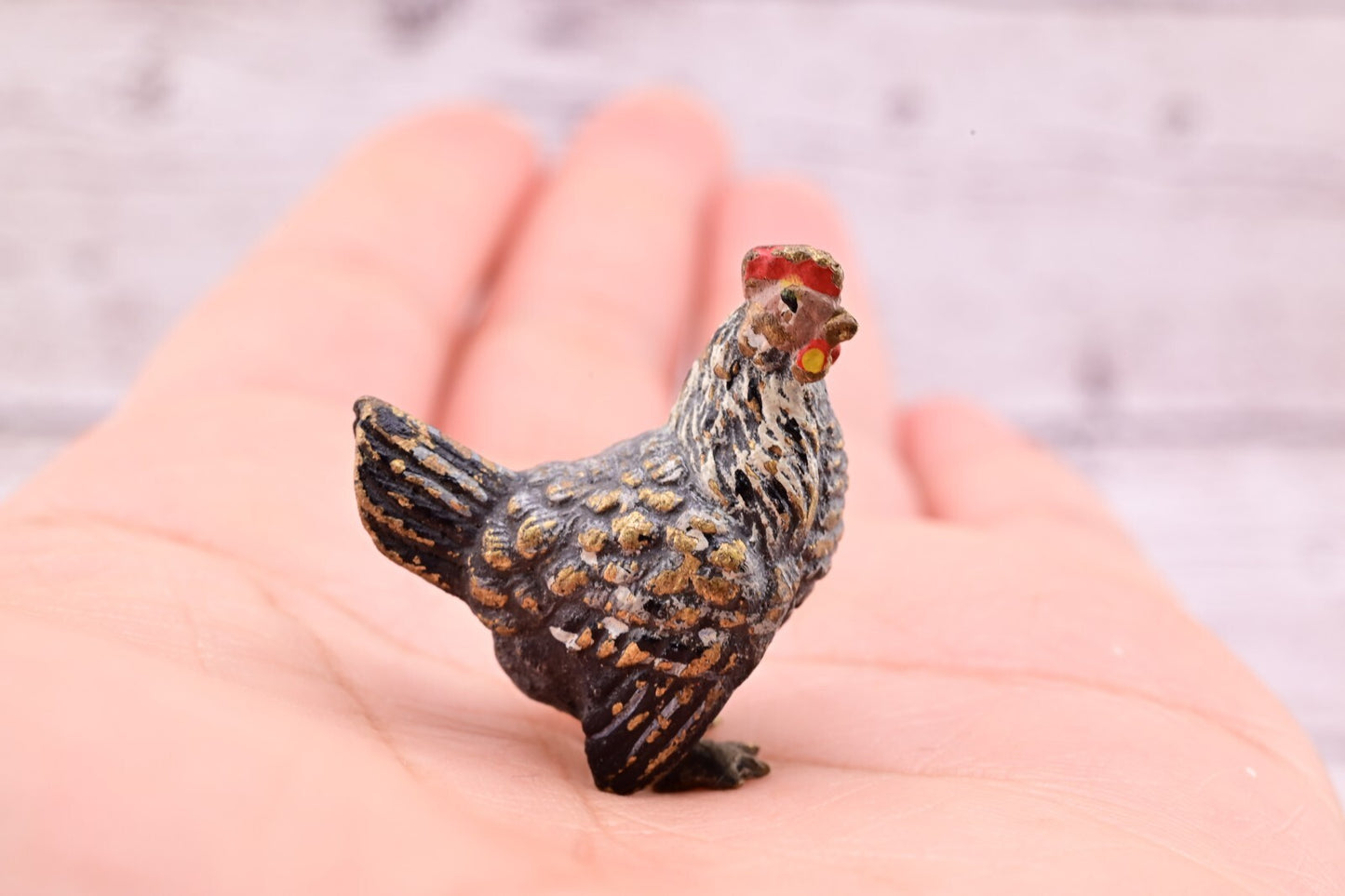 Early Antique Austrian Vienna Cold Painted Bronze Figure of Miniature Gray Hen3