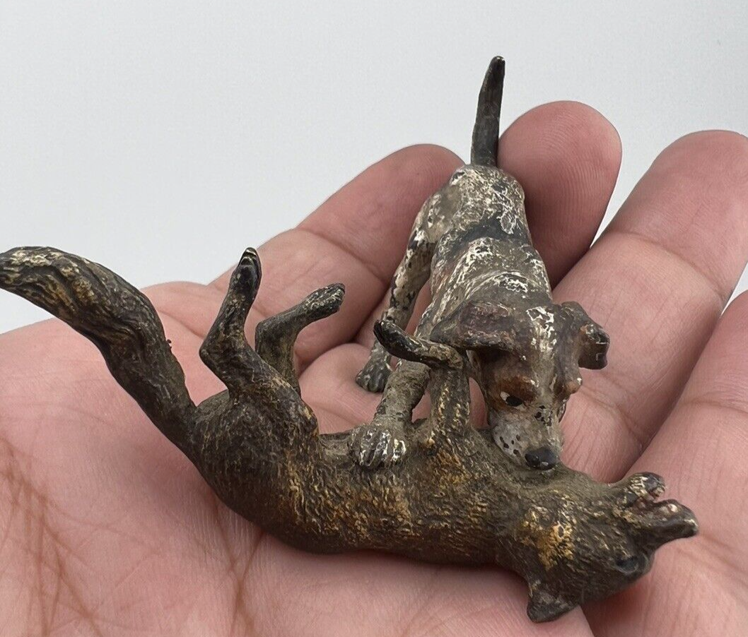 Original Franz Bergman Austrian Bronze Figure of Hunting Dog & Wild Fox Fighting4