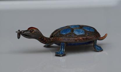 Chinese Export Sterling Silver Enamel Articulated Turtle Necklace Pendant5