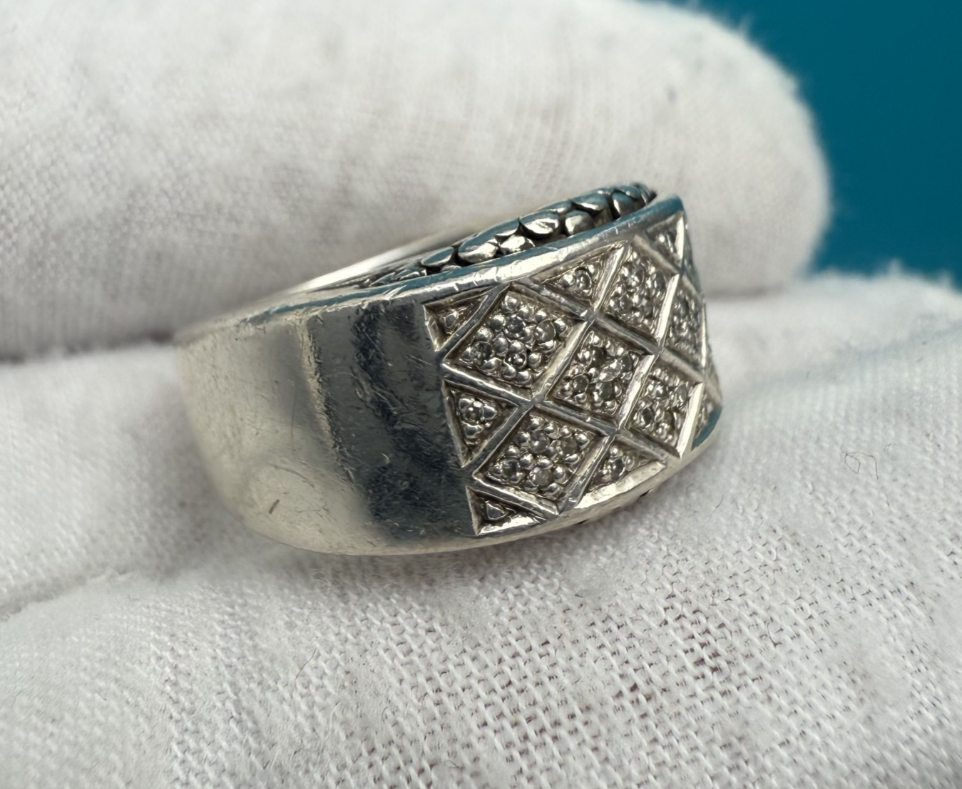 Awesome Michael Dawkins Sterling Silver & Diamond Checker Design Ring5