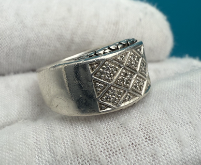 Awesome Michael Dawkins Sterling Silver & Diamond Checker Design Ring5