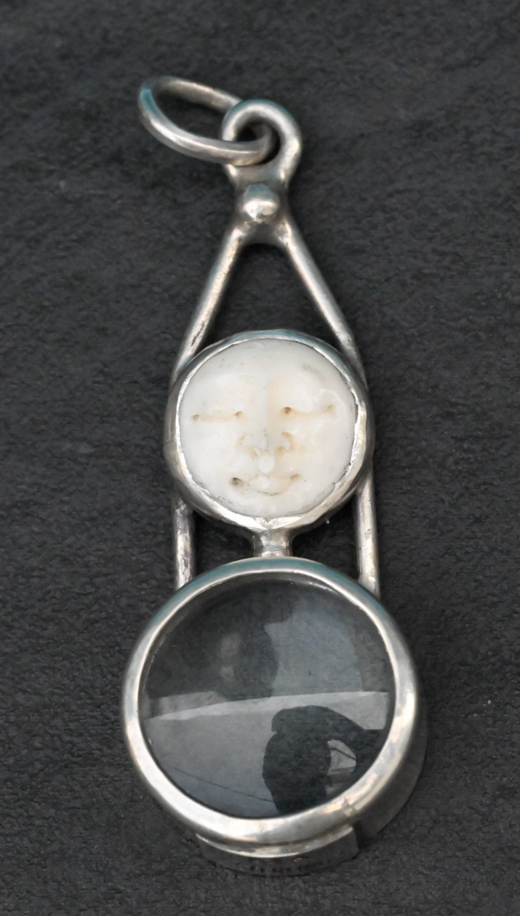 Sterling Silver Southwest Jewelers Loupe W/ Carved Bone Man in the Moon Face0