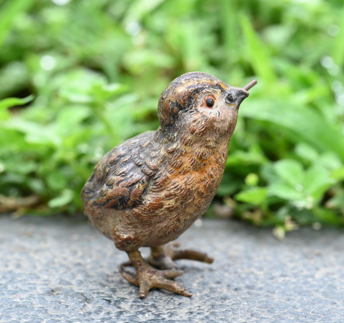 Antique 1900s Austrian Vienna Cold Painted Bronze Figure of Chick with Stem3