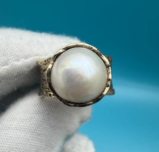 Gorgeous Vintage Sterling Silver & Pearl Designer Ring Marked Israel0