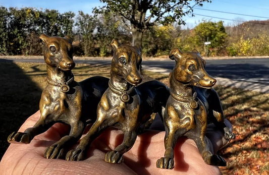 Amazing Antique Austrian Vienna Cold Painted Bronze Set of Three Greyhound Dogs1