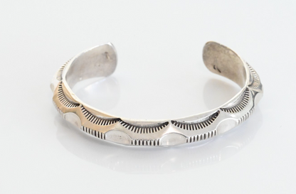 Vintage Native American Sterling Silver Cuff Bracelet with Sunrise Design Edge2