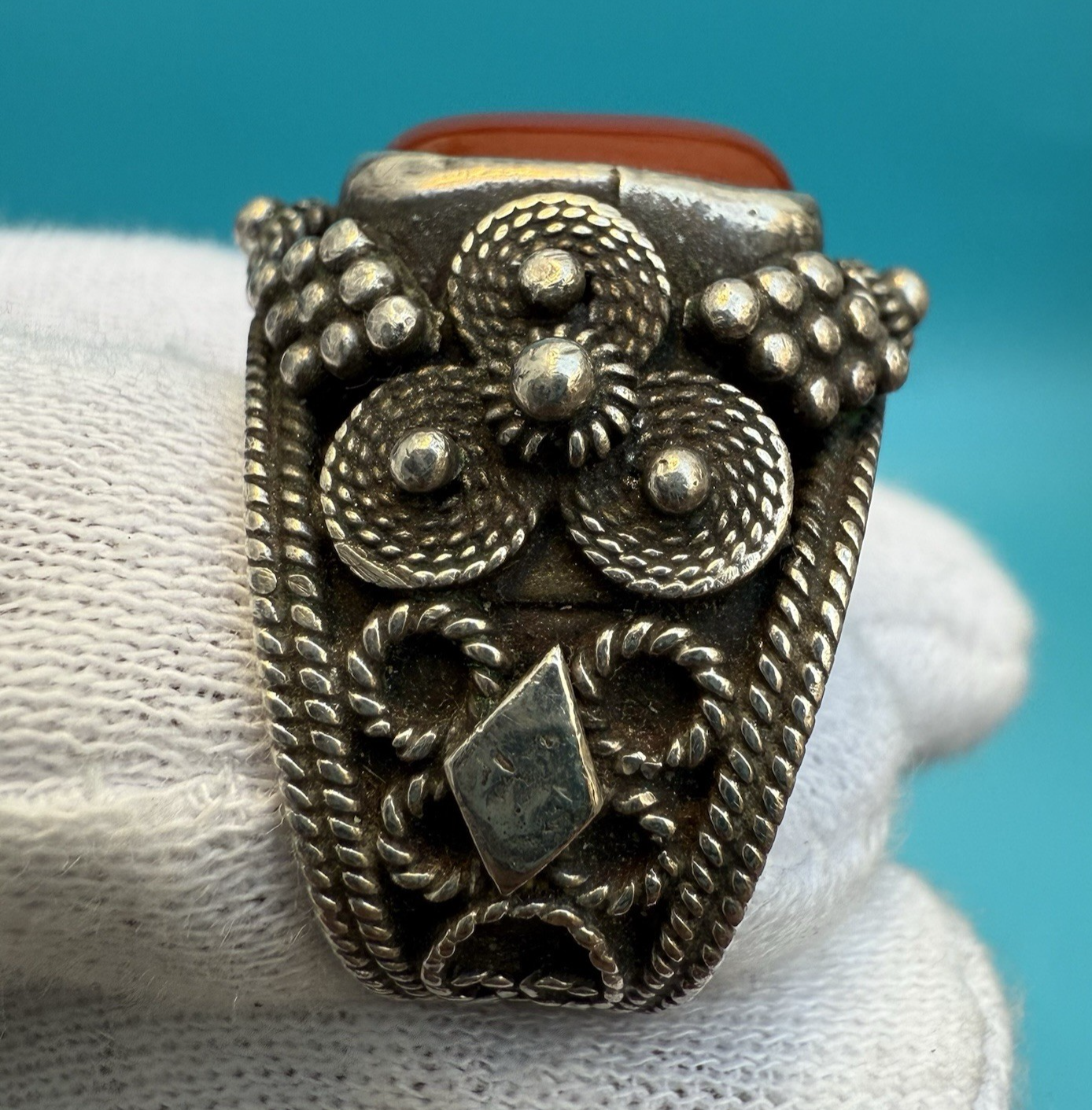 High Quality Tribal Fine Silver Ring w/ Red Carnelian Gemstone4