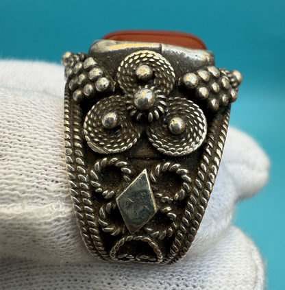 High Quality Tribal Fine Silver Ring w/ Red Carnelian Gemstone4
