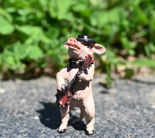 Fritz Bergmann Austrian Vienna Cold Painted Bronze Pig Playing Banjo Guitar1