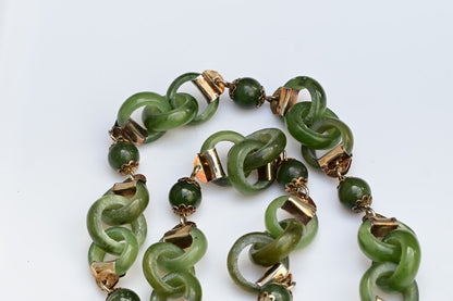 Antique / Vintage Light Spinach Natural Green Jade Devils Work Link Necklace2