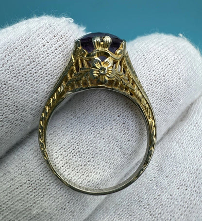 Awesome Antique Edwardian / Art Deco 1900s 14k Yellow Gold Filigree Ring 9