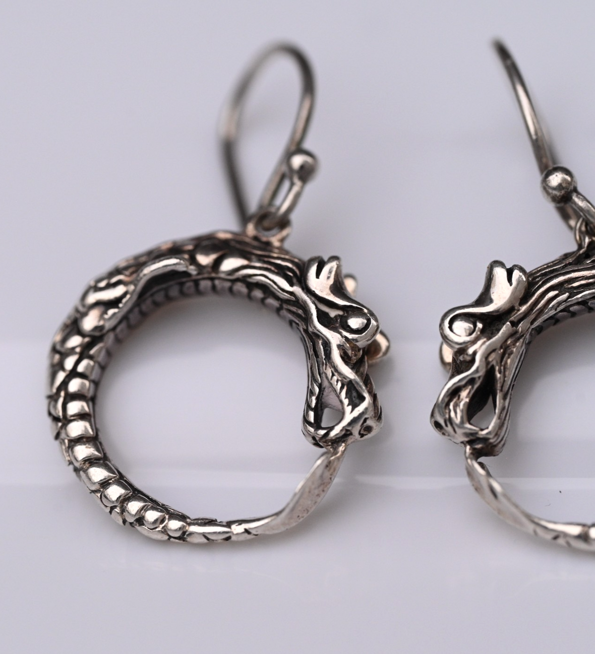 Vintage Pair of John Hardy Sterling Silver Naga Dragon Dangle Drop Earrings1