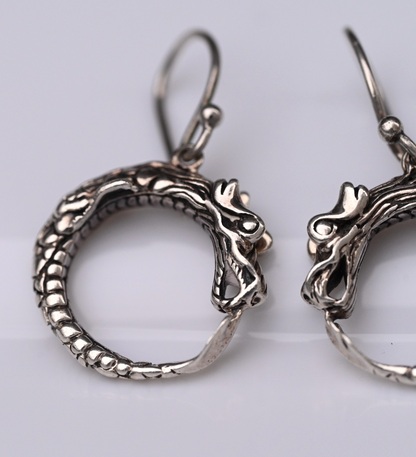 Vintage Pair of John Hardy Sterling Silver Naga Dragon Dangle Drop Earrings1